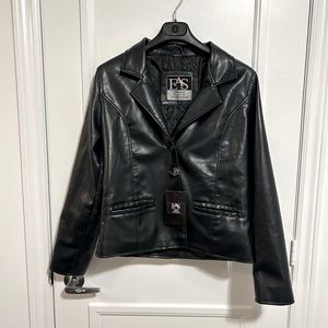 EMPORIA ATHLETIC SPORTSWEAR Leather Jacket, Dark Navy Blue, Women’s Size L